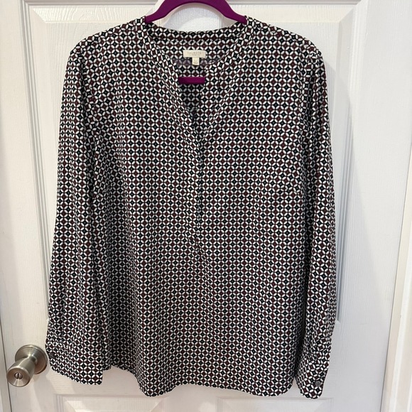 Talbots Tops - Talbots Petites LP Diamond‎ Geometric Print Red V-Neck Blouse Shirt Top Women